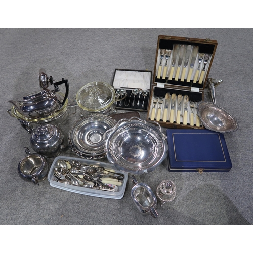 298 - A large collection of EPNS including dish stands, swing handled baskets, comports, loose cutlery etc