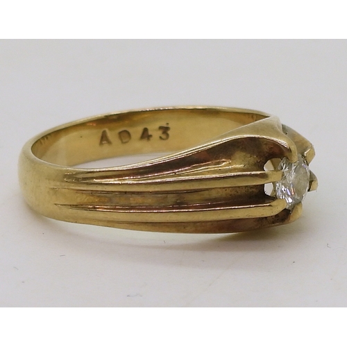 848 - A 9ct gold diamond set Gypsy ring, set with an estimated approx 0.25cts, size P1/2, weight 3.3gms