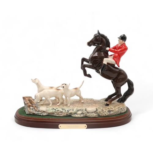 2290 - BESWICK HUNTING GROUP TALLY HO!modelled as a huntsman on rearing horse with hounds, upon wooden plin... 