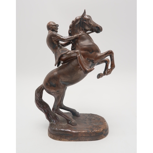 2295 - A BESWICK COPPER LUSTRE HUNTSMAN ON REARING HORSEmodel 868, printed and impressed marks to base... 