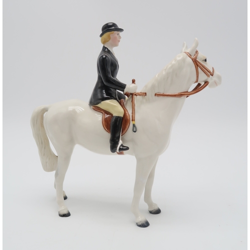 2300 - BESWICK HUNTSWOMAN IN BLACK JACKETon white horse, model 1730