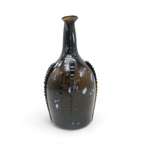 2312 - AN EARLY 19TH CENTURY ALLOA GLASS WINE BOTTLE in dark olive green mottled with white splashes, with ... 