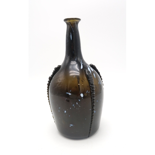 2312 - AN EARLY 19TH CENTURY ALLOA GLASS WINE BOTTLE in dark olive green mottled with white splashes, with ... 