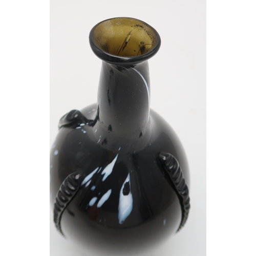 2312 - AN EARLY 19TH CENTURY ALLOA GLASS WINE BOTTLE in dark olive green mottled with white splashes, with ... 