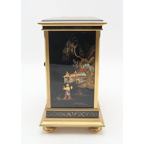 2318 - A JAEGER-LECOULTRE 'ATMOS CHINOISERIE' CLOCKthe gilt-brass frame mounted with black lacquered panels... 