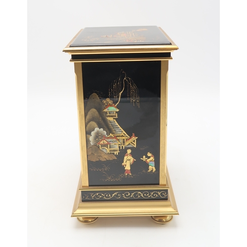 2318 - A JAEGER-LECOULTRE 'ATMOS CHINOISERIE' CLOCKthe gilt-brass frame mounted with black lacquered panels... 