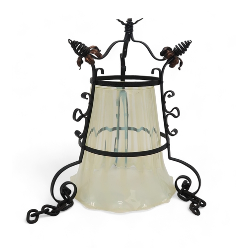 2325 - AN ARTS AND CRAFTS STYLE CEILING LIGHTwith vaseline glass shade, 40cm drop plus chains... 