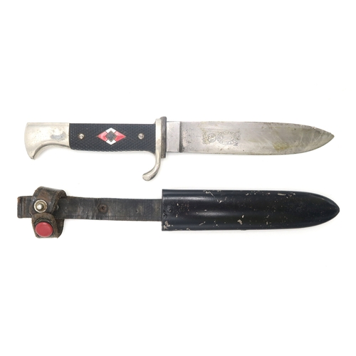 2618 - A WW2 GERMAN THIRD REICH HITLER YOUTH KNIFEThe approx. 14cm blade marked for F.W. Holler, Solingen, ... 