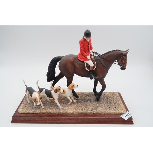 110 - Border Fine Arts group 'Hounds Away' (Huntsman, chestnut horse and hounds), model No. B1070A by Anne... 