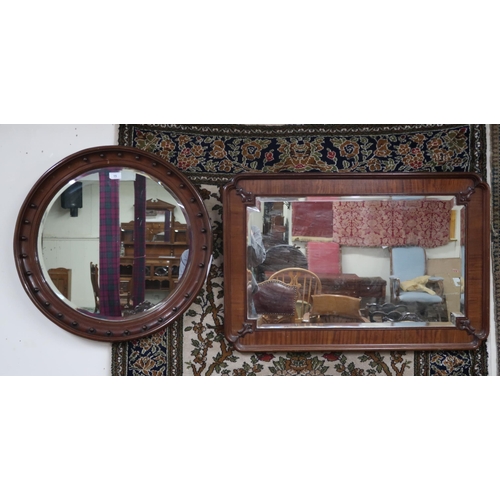 15 - A lot comprising early 20th century circular mahogany framed bevelled glass mirror, 66cm diameter an... 