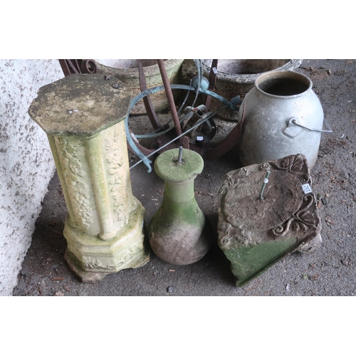 20C - A lot of assorted stoneware garden pieces to include octagonal based pedestal, baluster form plinth ... 