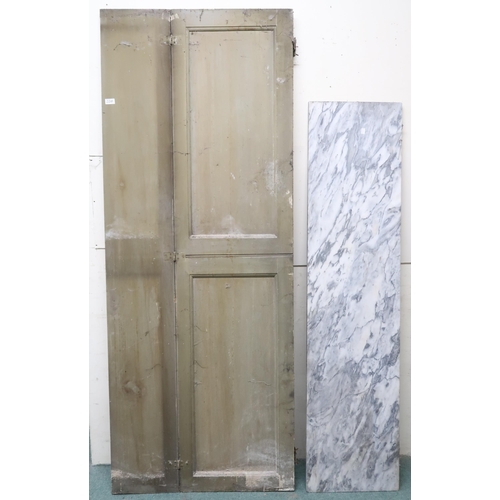 20M - A lot comprising a 19th century painted tenement storm door, 205cm high x 79cm wide and a loose marb... 