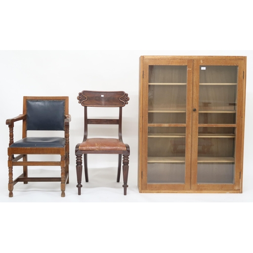 21 - A lot comprising early 20th century oak glazed two door bookcase top, 125cm high x 94cm wide x 26, 1... 