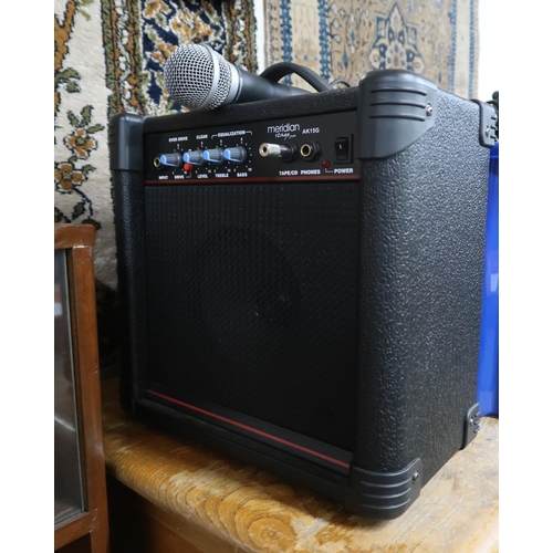 23 - A lot comprising Meridian stage pro AK15G portable amplifier, KAM professional series dynamic microp... 