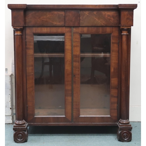 4 - A 19th century mahogany and walnut veneered pier cabinet with two short frieze drawers over pair of ... 