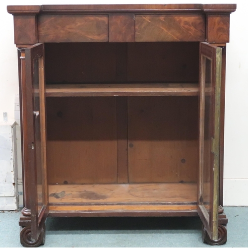 4 - A 19th century mahogany and walnut veneered pier cabinet with two short frieze drawers over pair of ... 