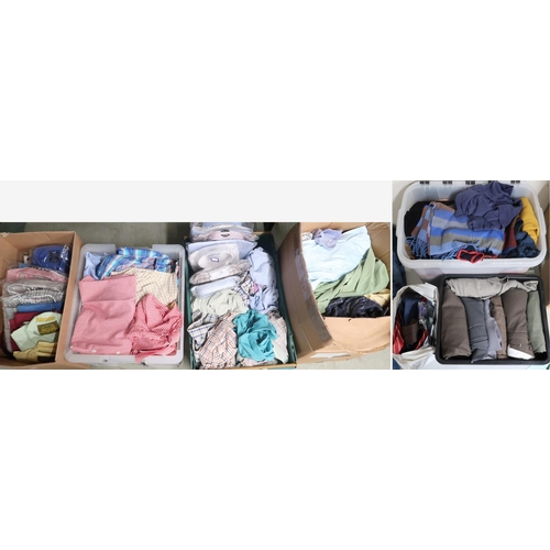 70E - A lot of four boxes of assorted gents shirts, a box of gents trousers, a box of assorted knit wears ... 