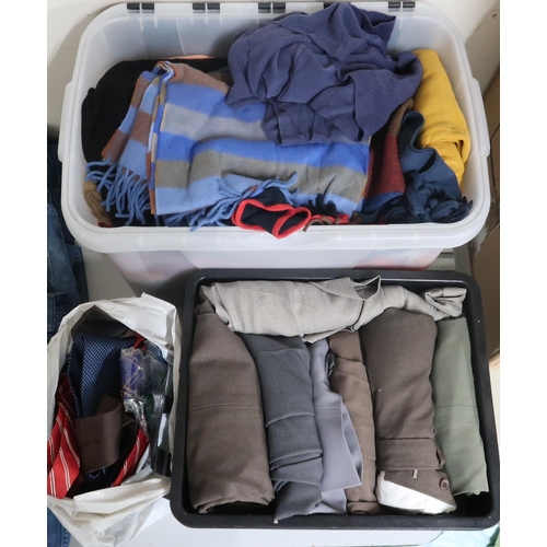 70E - A lot of four boxes of assorted gents shirts, a box of gents trousers, a box of assorted knit wears ... 