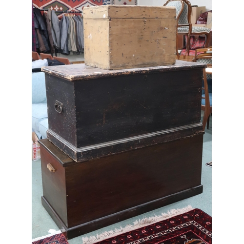 91 - A lot comprising two assorted pine blanket chests and another smaller pine chest (3)