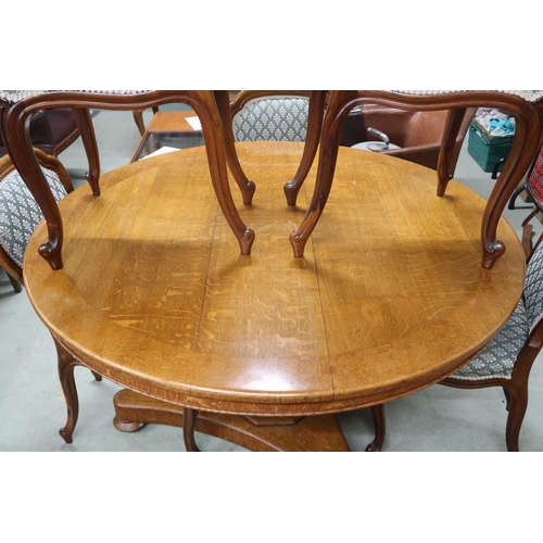 97 - A 20th century reproduction oak and burl maple circular topped breakfast table on tripod base, 74cm ... 