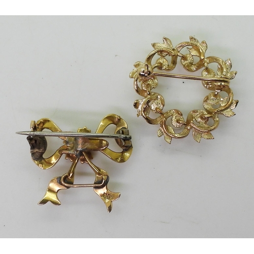 702 - Two 9ct gold brooches set with pearls, weight 7.1gms