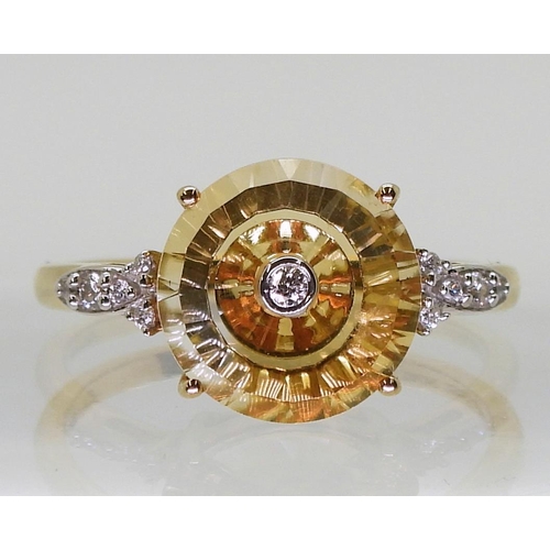 710 - A 9ct gold Glen Lehrer citrine and diamond 'Torus' ring, size S1/2, weight 2.8gms