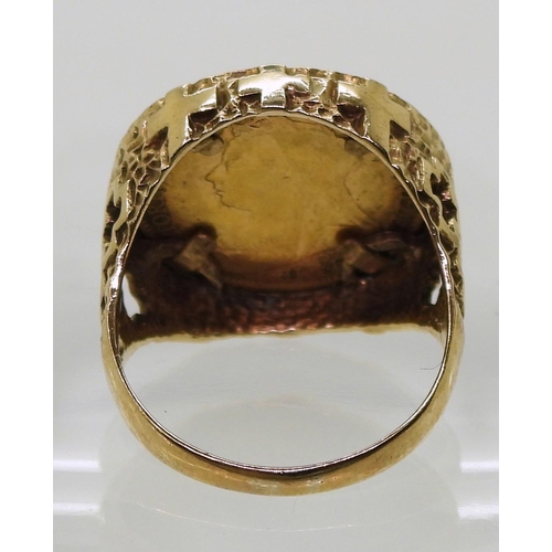 731 - A 1895 gold half sovereign in a 9ct gold ring mount, size T, weight 9gms