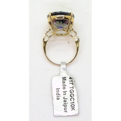 744 - A GemsTV 9ct gold, large mystic topaz and diamond accent ring, still with tags, size O, weight 6.6gm... 