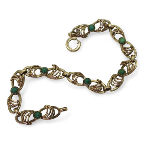 780 - A 9ct gold turquoise set bracelet, length 19cm, weight 10.7gms