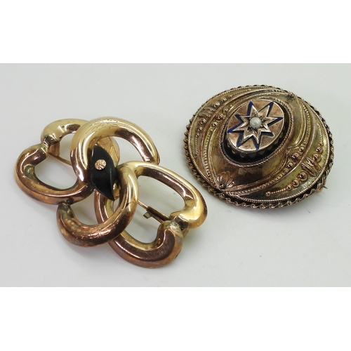 783 - Two Victorian yellow metal brooches, weight together 13.1gms