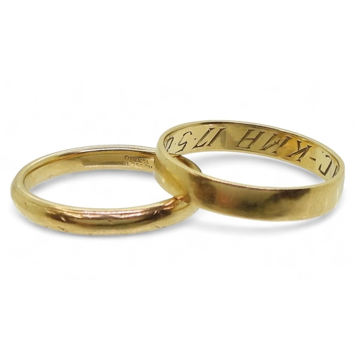 797 - An 18ct gold wedding ring, stamped with the brand Seifert Orange Blossom, size O, together with a fu... 