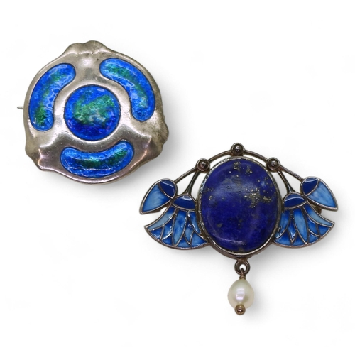 809 - A Charles Horner enamelled brooch, hallmarked Chester 1909, diameter approx 2.5cm, together with an ... 