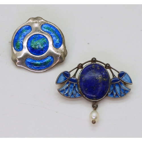 809 - A Charles Horner enamelled brooch, hallmarked Chester 1909, diameter approx 2.5cm, together with an ... 