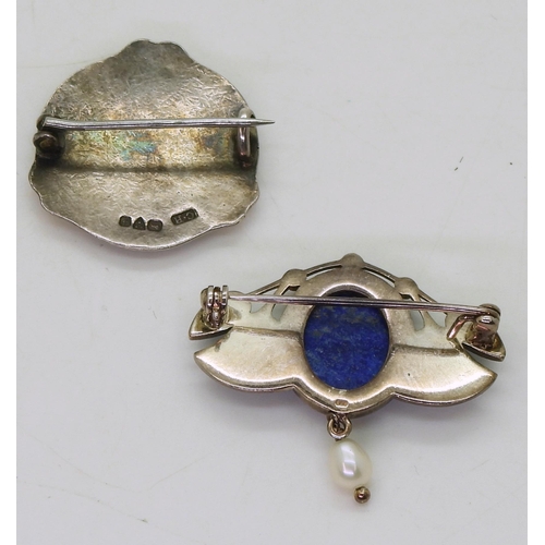 809 - A Charles Horner enamelled brooch, hallmarked Chester 1909, diameter approx 2.5cm, together with an ... 