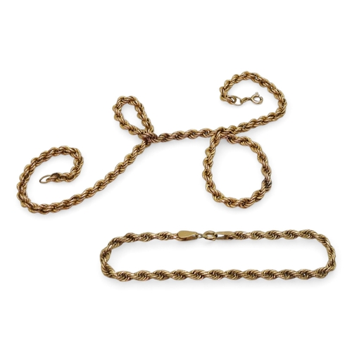 822 - A 42cm 9ct gold rope chain, together with a similar bracelet, weight together 9.8gms