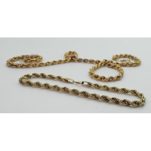 822 - A 42cm 9ct gold rope chain, together with a similar bracelet, weight together 9.8gms