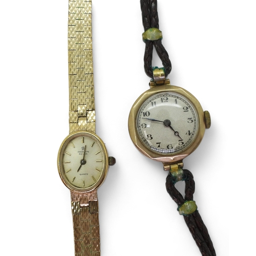 835 - A 9ct gold ladies Marvin revue watch with integral strap and a ladies vintage 9ct gold watch head, w... 