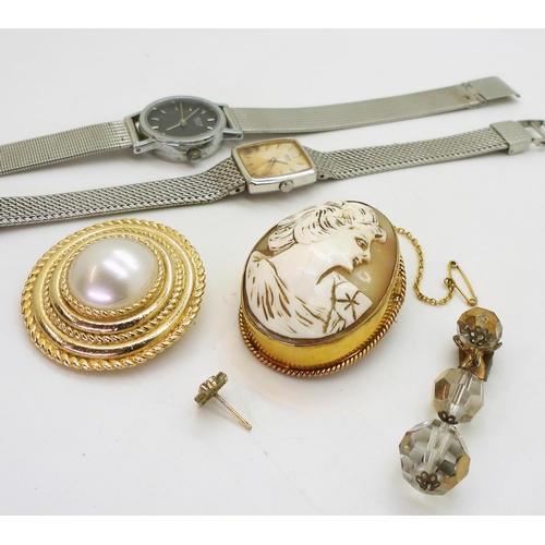 836 - A 9ct gold mounted cameo brooch, weight 14.3gms, a ladies Avia watch, Seiko watch and other items of... 