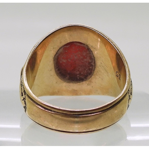 858 - A 10k gold Balfour brand American college ring, set with a red glass gem, for The Engineer School, B... 