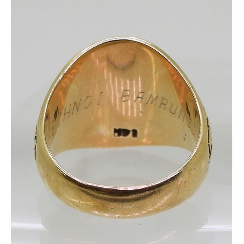 867 - A 14k gold American style College ring, embossed Lyceum of The Philippines 1966, size R1/2, weight 1... 