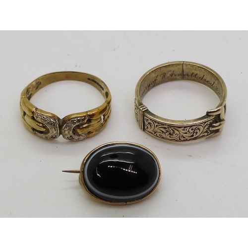 875 - A 9ct gold diamond accent ring, size Q1/2, a Victorian mourning ring without hair date 1872, finger ... 