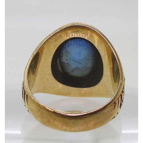 884 - A 10k gold Balfour brand American college ring, set with a blue gem, for Brinkley High School 1964, ... 