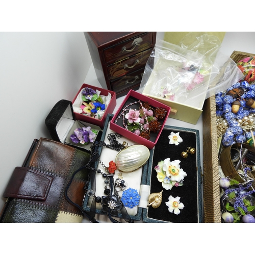 901 - A miniature oriental chest of drawers, mother of pearl buttons, deco buckles, Crown Derby flower jew... 