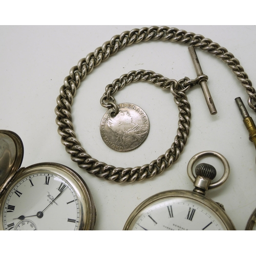 904 - Four silver pocket watches, a silver full hunter, hallmarked London 1876, a Waltham full hunter , ha... 