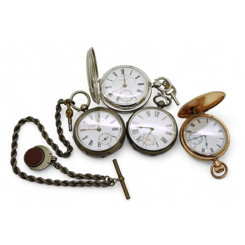 906 - Two open face pocket watches, The express English lever, Birmingham 1901, with white metal rope chai... 