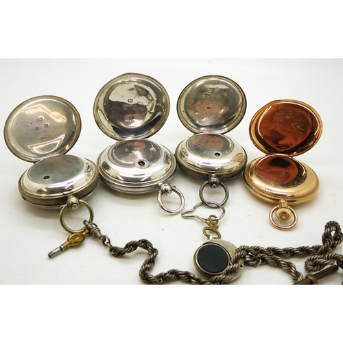 906 - Two open face pocket watches, The express English lever, Birmingham 1901, with white metal rope chai... 