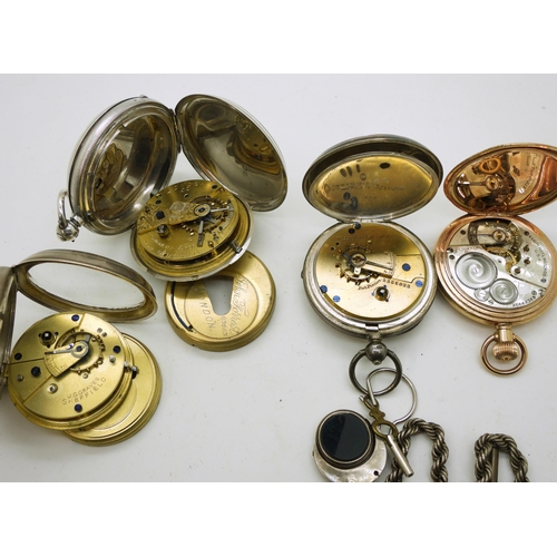 906 - Two open face pocket watches, The express English lever, Birmingham 1901, with white metal rope chai... 