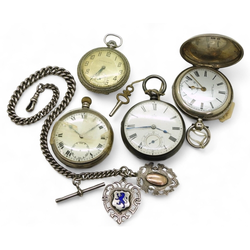 908 - A collection of pocket watches, a silver full hunter, signed Pain Brothers, Hastings, hallmarked Bir... 