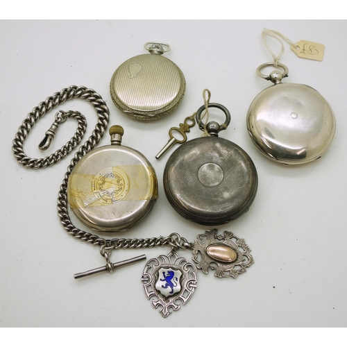 908 - A collection of pocket watches, a silver full hunter, signed Pain Brothers, Hastings, hallmarked Bir... 