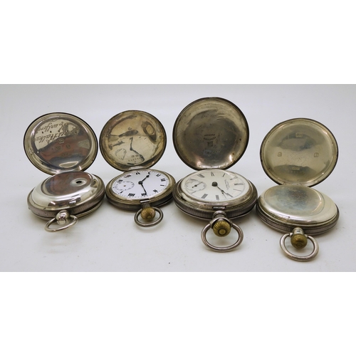 915 - A large Waltham full hunter pocket watch, stamped Dueber Sterling 925, a silver Limit open face (no ... 